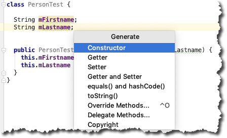 android studio generate getters and setters